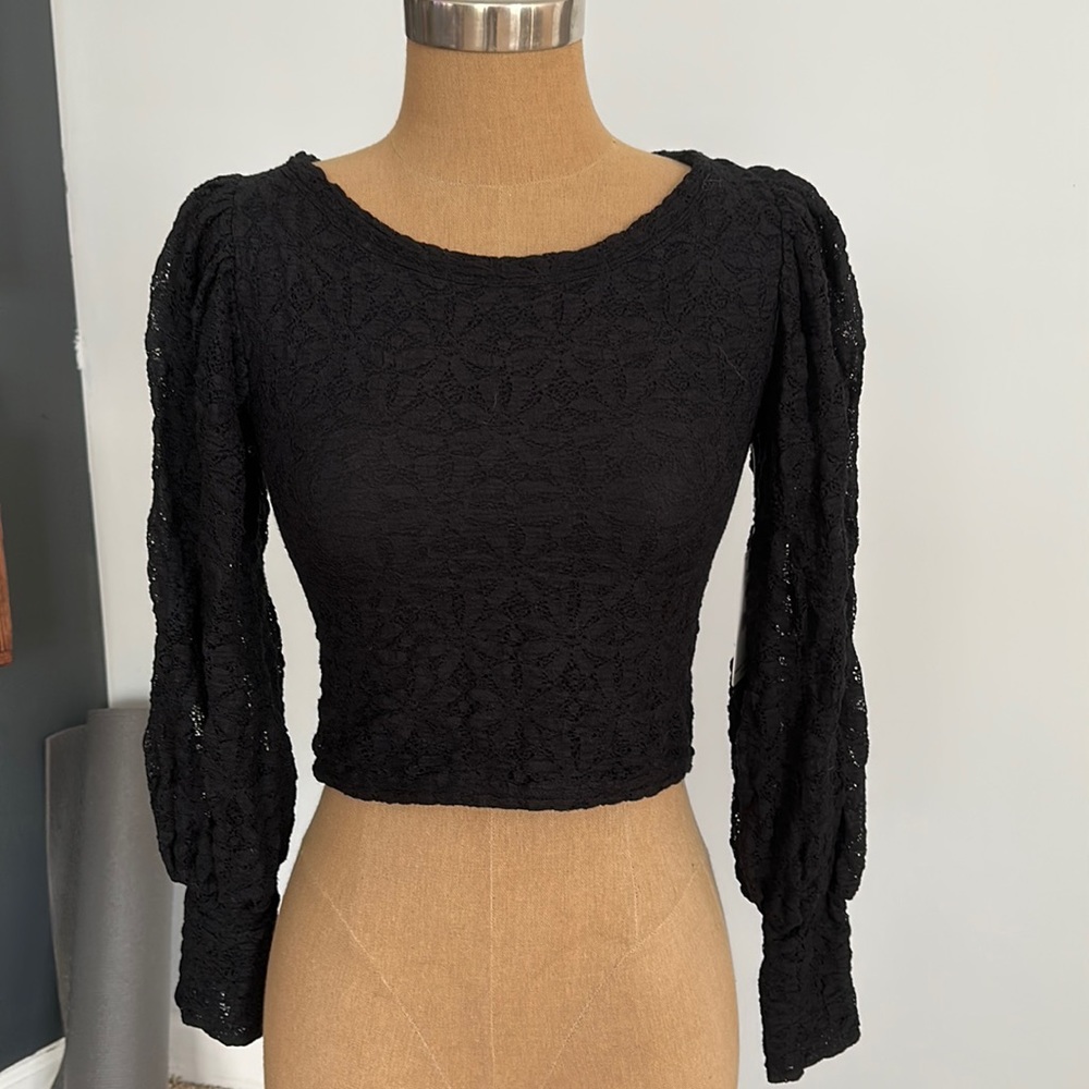 Free People Black lace crop top